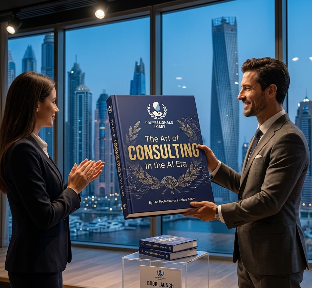 The Art of Consulting in the AI Era book launch by Professionals Lobby, showcasing AI-driven consulting strategies, digital transformation, ERP innovation, and next-generation advisory frameworks unveiled in Dubai