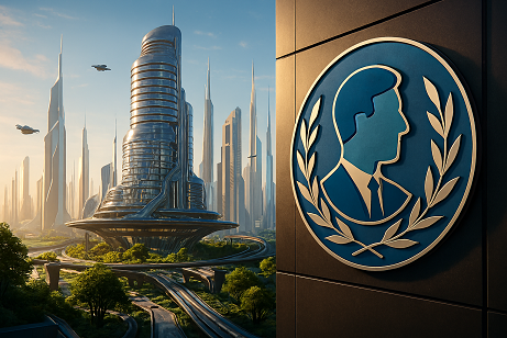 Futuristic cityscape in 2125