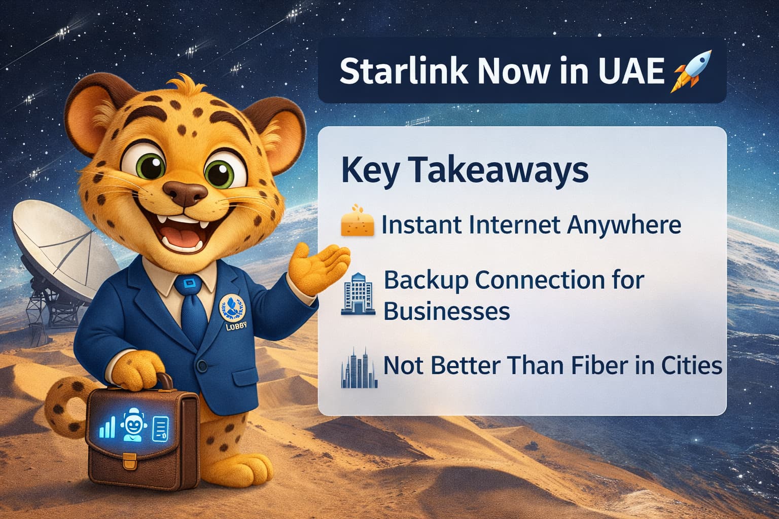 Starlink satellite dish in UAE desert